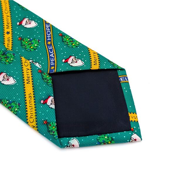Vintage Cape Cod Neckwear Repp Tie Novelty Christmas Santa Peace Hope Noel Green - Picture 6 of 11